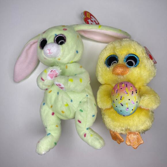 Set of 2 Ty Beanie Bellies FERN + Boo's MARIGOLD Green Easter Bunny Yellow Chick - Picture 8 of 8